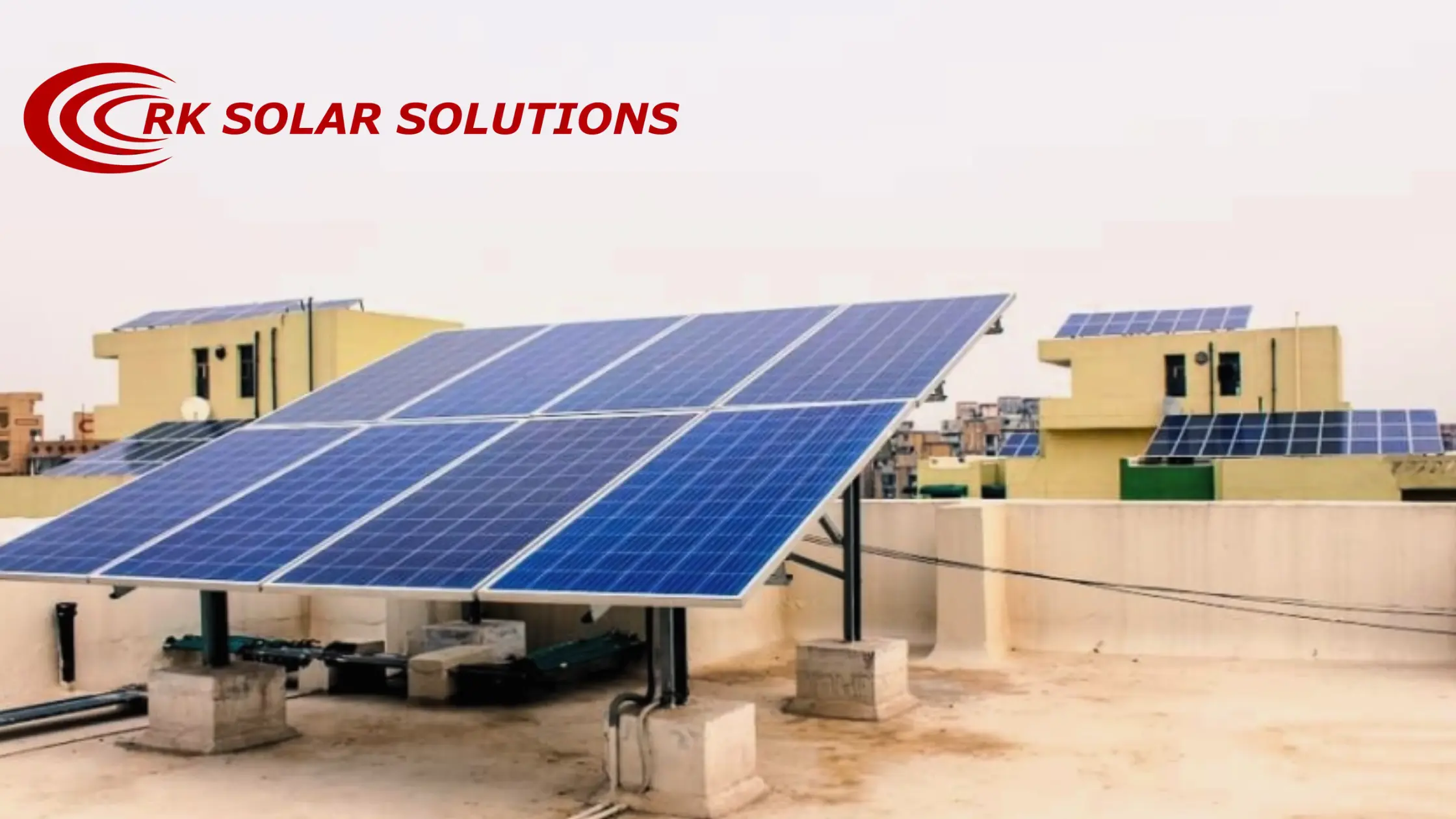Solar array on a raised structure on a flat house terrace