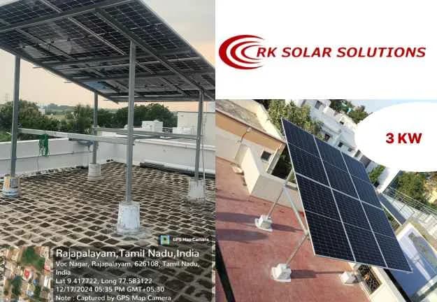 3 kW solar installation on a raised steel structure at Rajapalayam