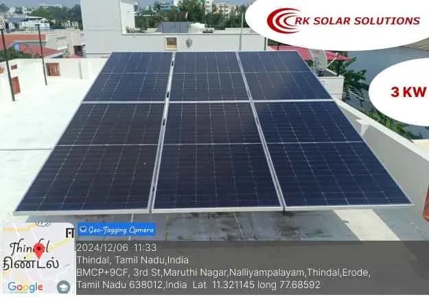3 kW rooftop solar installation at Thindal, Erode